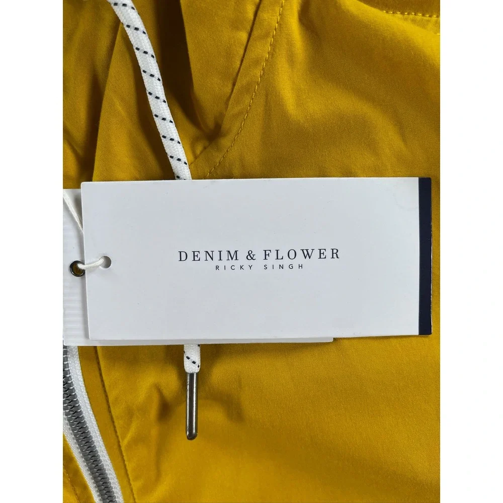Denim & Flower Ricky Singh Mens Medium Mustard Yellow Hooded Windbreaker Jacket